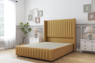 Sloomy Marlborough Plush Divan Base 2 Drawers 54 Headboard 12Footboard in Mustard | Size: King