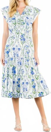 THML Clothing Ruffled Floral Midi Dress In Blue