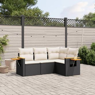 vidaXL Juego De Sof&aacute;s Jard&iacute;n 4 Pzas Con Cojines Rat&aacute;n Sint&eacute;tico Negro Vidaxl