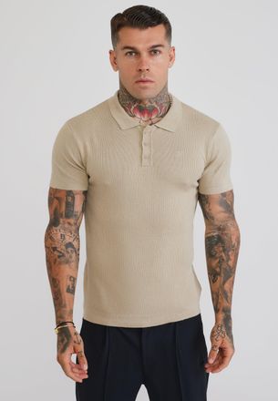 Siksilk Mens Stone Knitted Polo T-Shirt XXL