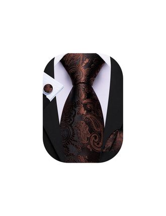 Barry.Wang Paisley Tie Mens Silk Necktie Pocket Square Cufflinks Set Christmas Wedding Party
