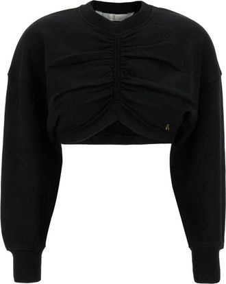 Palm Angels Sweatshirt met geplooide details en Palm Plaque - Dames - Sweatshirts - Zwart - S - Katoen - Hoodies & sweatvesten