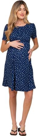 Pinkblush Floral Smocked Short Sleeve Dress in Navy Blue at Nordstrom, Size Large