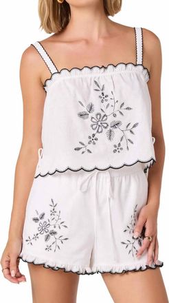 Astr Sadie Embroidered Linen Crop Top In Off-White