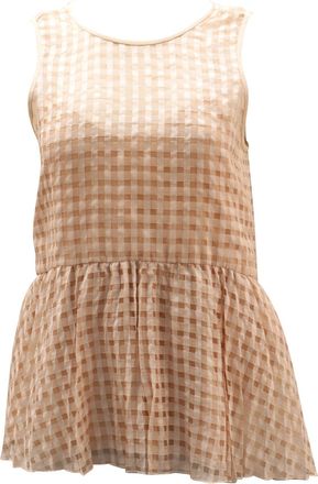 Tibi Checkered Peplum Top in Peach Rayon