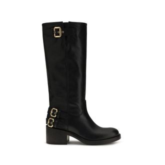 Chlo&eacute; Black Calf Leather Bos Taurus Flat Womens Boots