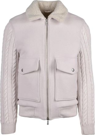 Eleventy Wool-Blend Zip-Front Jacket with Cable Knit Sleeves