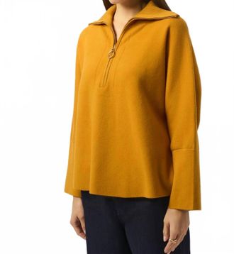 Joseph Ribkoff Zipped Collar 3/4 Sleeves Boxy Sweater Top In Medallion