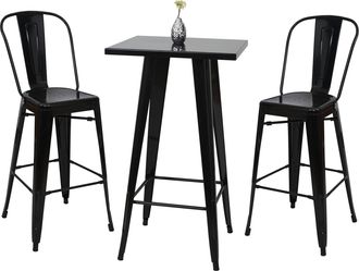 Hhg Hhg - Set Mesa Bar + 2x Taburete Bar 866, Taburete Bar Mesa Bar, Metal Dise&ntilde;o Industrial, Negro