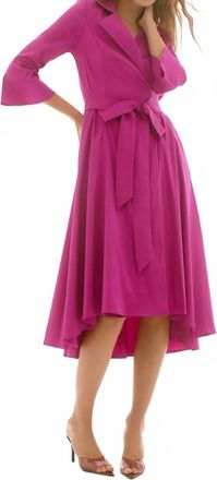 Joseph Ribkoff Stretch Taffeta High Low Wrap Dress In Magenta