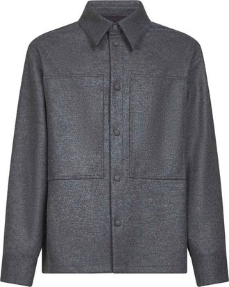 Jil Sander Grijze Wollen Overhemd met Drukknoopsluiting - Heren - Overhemden - Grijs - M - Wol - Overhemden