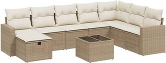 vidaXL Set De Sof&aacute;s De Jard&iacute;n 9 Pzas Con Cojines Rat&aacute;n Sint&eacute;tico Beige Vidaxl