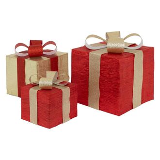 ECD Germany 3 cajas de regalo 90 LED rojo-dorado decorativas para &aacute;rbol de Navidad
