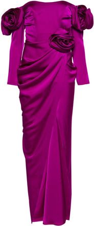 Ana Radu floral-appliqué satin gown - women - Polyester - S - Purple