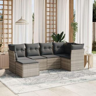 vidaXL Vidaxl - Set De Sof&aacute;s De Jard&iacute;n 6 Pzas Y Cojines Rat&aacute;n Sint&eacute;tico Gris