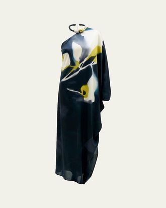 Silvia Tcherassi Erica Floral Silk One-Shoulder Maxi Dress