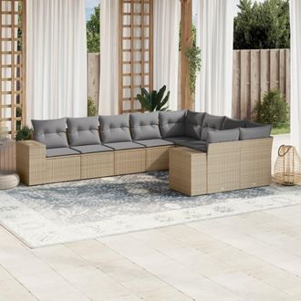 vidaXL Set De Sof&aacute;s De Jard&iacute;n 9 Pzas Con Cojines Rat&aacute;n Sint&eacute;tico Beige Vidaxl