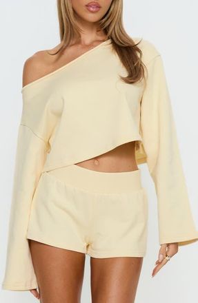Princess Polly Retreat Raw Edge One-Shoulder Sweatshirt in Buttercream at Nordstrom, Size 10