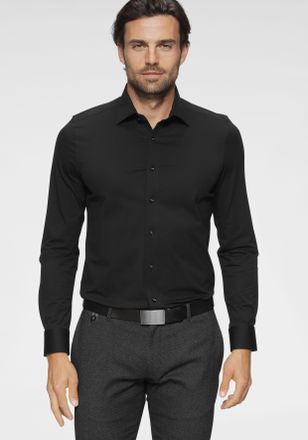 Olymp Langarmhemd OLYMP Luxor 24/Seven modern fit Jerseyshirt, Herren, Gr. 38, N-Gr, schwarz, Jersey, Obermaterial: 92% Baumwolle, 8% Elasthan, Hemden Langa