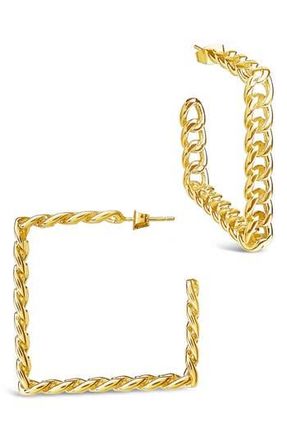 Sterling Forever Square Cuban Link Hoop Earrings in Gold at Nordstrom Rack