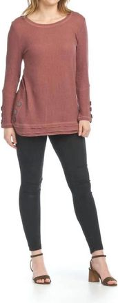 Papillon Waffle Top With Button Detail In Dusty Rose