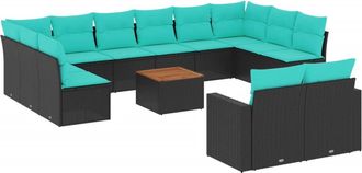 vidaXL Set De Sof&aacute;s De Jard&iacute;n Y Cojines 13 Pzas Rat&aacute;n Sint&eacute;tico Negro Vidaxl