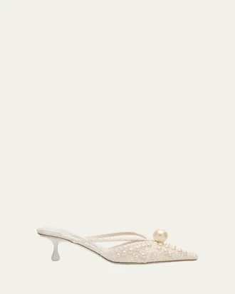 Jimmy Choo London Sana 51 Pearly Leather Mules