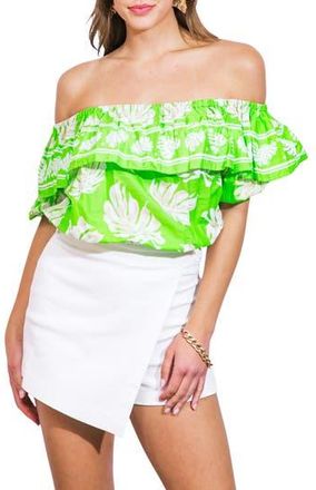 Flying Tomato Off the Shoulder Top in Green Ivory at Nordstrom Rack, Size Medium