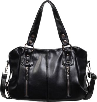 Generic Cymwer Women PU Retro Tote Handbag Large Capacity Shoulder Bag for Travel Work (Black)