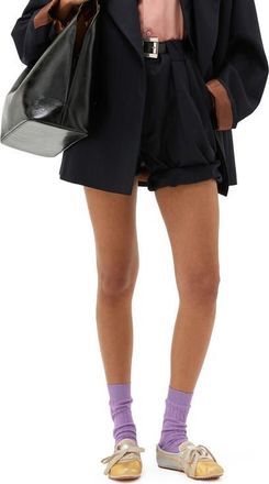 Versace Gender Inclusive Pleated Pinstripe Virgin Wool Shorts in Dark Navy Black at Nordstrom, Size 6 Us
