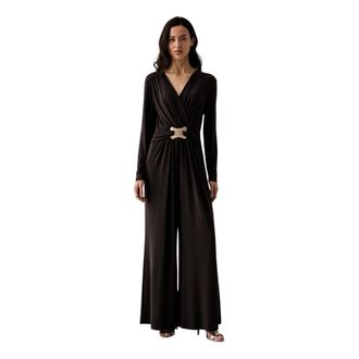 Joseph Ribkoff Jumpsuits & Playsuits, Dames, Bruin, XS, Polyester, Jumpsuit met wijde pijpen en overslag