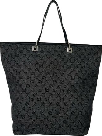 Gucci Black Canvas Leather Tote Bag (Pre-Owned)