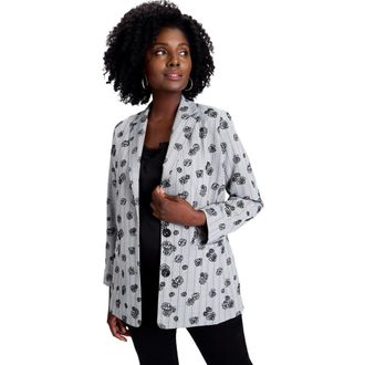 Jessica London Flocked Floral Blazer in Grey Rose Pinstripe at Nordstrom, Size 12