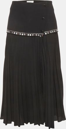 Sandro Black Crepe Embellished Plisse Midi Skirt