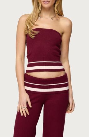 Edikted Kailya Stripe Knit Strapless Top in Burgundy at Nordstrom, Size X-Small
