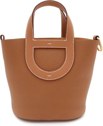 Herm&egrave;s Brown Gold Brown Taurillon Clemence Leather Handbag Tote Bag (Pre-Owned)