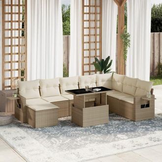 vidaXL Set De Sof&aacute;s De Jard&iacute;n 9 Pzas Con Cojines Rat&aacute;n Sint&eacute;tico Beige Vidaxl
