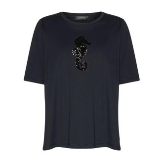 Elena Miro T-shirt met paillettenborduurwerk - Dames - Tops - Blauw - Maat: S Katoen