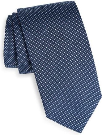 BOSS Pin Dot Silk Blend Tie in Dark Blue at Nordstrom