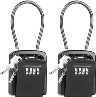 OEM Caja De Llaves De Cable De Acero De 2 Piezas, Caja De Llaves De Seguridad Con Combinaci&oacute;n De 4 D&iacute;gitos Para Exteriores, Resistente Al Agua, Para Almac