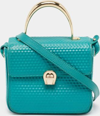 Aigner Green Textured Leather Genoveva Top Handle Bag