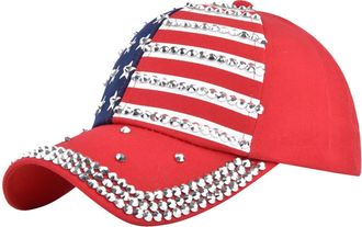 Generic Independence Day American Flag Sequins Shiny Holiday Cap Baseballl Cap Sun Visors Hat Breathable Unisex Fourth of July Red One Size