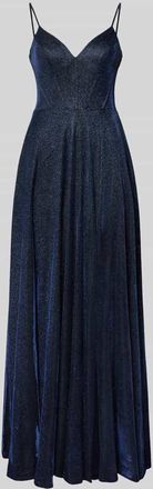 Luxuar Luxuar Schimmerndes Abendkleid mit Gehschlitz in Marine, Größe 32