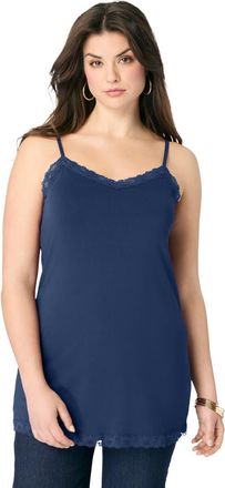 Roaman's Lace Trim Knit Cami With Adjustable Straps in Navy at Nordstrom, Size 20