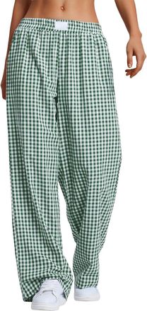 Generic Womens Striped Gingham Boxer Pants, Lounge Pajama, Casual Plaid Trousers, Y2K Fashion Beach Bottoms with Pockets (Green,M)
