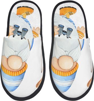 Generic Fleece Slippers Gnome Camping Fishing Unisex Plush Slippers Soft Indoor Shoes For Home Winter Travel M