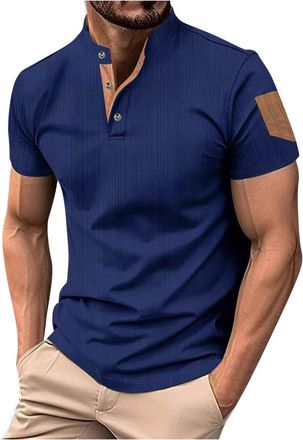 Generic Henley Shirts for Men Summer Mock Neck Short Sleeve Collarless Shirts Casual Cotton Linen 3 Buttons Tops Plain Comfy Tshirt Beach Holiday Grandad Shir