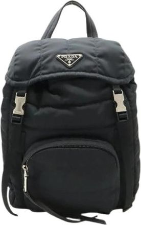 Prada Pre-owned Nylon Leather Triangle Logo Backpack - unisex - Vintage Rugzakken - Zwart - ONE Size - Nylon - Vintage
