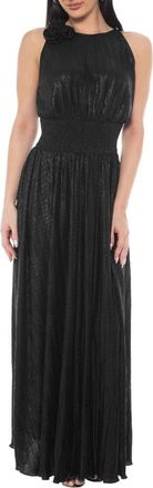 OLEG CASSINI Rosette Pleated Sleeveless Maxi Dress in Black at Nordstrom Rack, Size X-Large