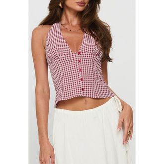 Princess Polly Isolda Gingham Button-Up Halter Top in Red Gingham at Nordstrom, Size 12